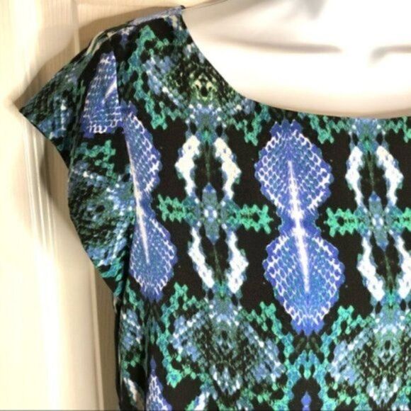 Sam Edelman Snake Print Mesh Panel Dress Knit Shift Green Blue Black M - Picture 5 of 11